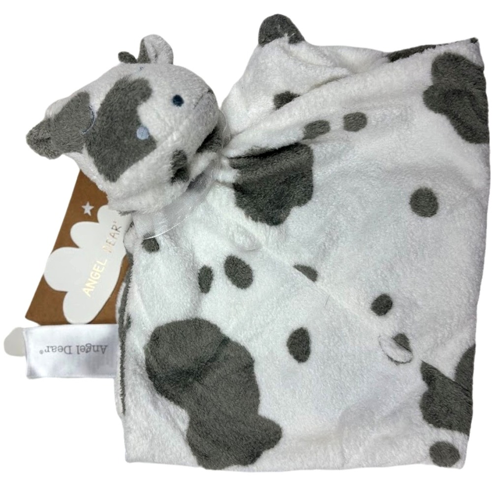 Angel Dear Soft Cow Baby Security Blanket Lovey Gray White Spots Sleeping Eyes